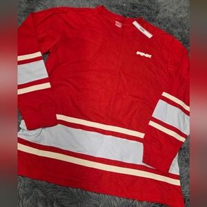 Victorias Secret Red Striped Long Sleeve Crewneck Shirt